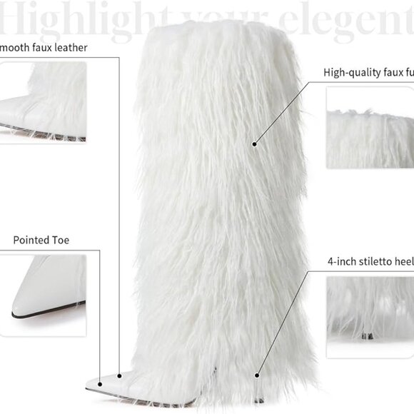 Women's Furry White Boots - Picture 2 of 6